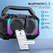 Aixiqee Bluetooth Portable Waterproof Speaker, 100W Loud Stereo with Deep Bass, IPX7 Floatable, 20H Playtime, Wireless Charging, TWS Pairing, RGB Light, Black, B100W