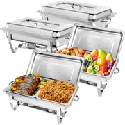 EVGTTI Chafing Dish Buffet Set, 8 Quart, Premium Stainless Steel, 4 Pack, Half Size Food Pan, Lid Holder, Stable Legs