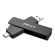 PNY Duo Link V3 USB 3.2 Gen 2 Flash Drive, 256GB, Dual Type-C and Type-A Connectors, Metal Swivel Design, Extreme Read/Write Speeds 1000/800MB/s
