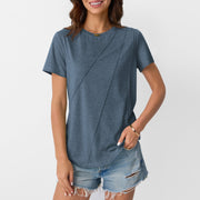 SUNBS Womens Casual Summer Blouse, Navy, L - Short Sleeve, Crewneck, Navy, Classic Fit, Moisture-Wicking Fabric