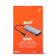 ONN 100025015 Surf 8-in-1 USB-C Adapter with Gigabit Ethernet, USB 3.0 and 4K HDMI Compatible