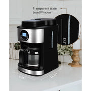 Teglu WE100113_1 Coffee Maker with Grinder 12 Cups, Programmable Grind and Brew Coffee Machine with Warming Plate, Automatic Drip Coffee Pot with 60 oz Glass Carafe BPA Free, 950W, Black