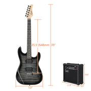 Glarry STEGuitar216 39in Full Size Beginner Electric Guitar Starter Kit w/Case, 20W Amp, Black