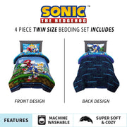 Sonic the Hedgehog Kids Twin Bed in a Bag, Gaming Bedding, Comforter and Sheets, Blue