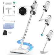 ORFELD Multi-Purpose Steam Mop with Detachable Handheld Cleaner, Electronic Display, Quick 15s Heat, 400ml Tank, 2-Level Steamer, White