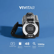 Vivitar PopCam Digital Camcorder, 48MP, Full HD 1080p Video, 3-Inch Flip Screen, 16x Digital Zoom, Built-In Microphone, Black, DVRE507-BLK