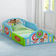 CoComelon BB81536CM-1224 Sleep & Play Toddler Bed with Built-In Guardrails by Delta Children, Blue/Multi