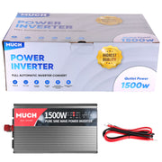 MUCH G-52047 1500W Power Inverter, Pure Sine Wave, 12V DC to 110V AC, USB Port, LCD Display, Gray