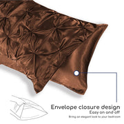 MR&HM Satin Comforter Set King Size 7 Pieces Luxurious Pinch Pleat Bedding Set, Brown