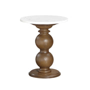 My Texas House Vivienne Marble Top End Table, Round Engineered Marble Top, Warm Brown Molded PU Pedestal Base, 18 in x 21 in, MT26250047100A4