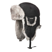 Crown Cap Aviator Hat with Water-Resistant Taslan Crown and Real Rabbit Fur Lining, Black, Small