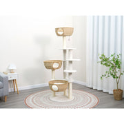 Vibrant Life Large 6-Level 67-Inch Cat Tree with Woven Basket Beds, Plush Platforms, Beige