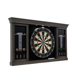 Barrington Billiards Palmer Wood Dartboard Cabinet with LED Lighting, 18-Inch Self-Healing Bristle Dartboard, Steel Tip Dart Set, Wall Mount, Indoor Game Room, DB410Y20040