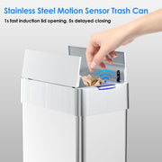 Pirecart Pirecart-1057351 18.5 Gallon Automatic Trash Can, Touchless Motion Sensor, Butterfly Split Lid, Soft-Close, Fingerprint-Resistant Stainless Steel, Silver