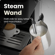 Chefman CraftBrew Espresso Machine, 15-Bar Pump, Digital Touch Controls, Steam Wand, 1.5L Removable Water Tank, Black Stainless Steel, RJ54-SS-15-D-BLK