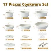Sensarte Ceramic Nonstick Cookware Set, 17 Pieces, Detachable Handles, Induction Compatible, Oven Safe, Gray
