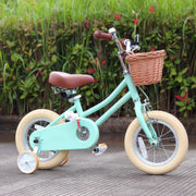 Glerc Girls Retro Vintage Style Bicycles with Basket Training Wheels and Bell, Mint Green, 14