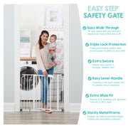 Regalo Easy Step Baby Gate, Pressure Mounted, Adjustable 29-38.5 in Wide, Walk-Through Door with Safety Lock, Metal Construction, Black, 1160 B DS