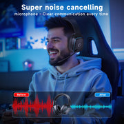 AYEDLOE Wireless Gaming Headset, 2.4GHz and Bluetooth 5.3, Noise-Canceling Mic, 7.1 Surround Sound, 70H Battery Life, RGB Lights, Foldable, Black