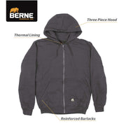 Berne Men's Heritage Thermal-Lined Full-Zip Hooded Sweatshirt, Charcoal, 3XL, Big & Tall, SZ101