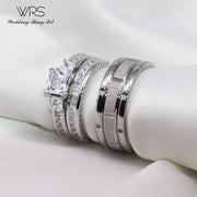WRS WEDDING RING SET His and Hers Couples, Women Diamond Sterling Silver, Size: Women 9 and Men 8 - Durable