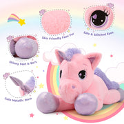 MorisMos Giant Unicorn Stuffed Animal, 32-Inch Ultra-Soft Pink Plush Toy with Zipper for Easy Cleaning