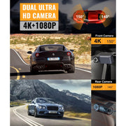 MINIEYE C2M 4K Dash Cam Front and Rear, Dual Cameras with AI Collision Avoidance, 2.4 in LCD, Built-in 5G WiFi GPS, ADAS, Loop Recording, Super Night Vision
