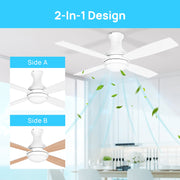 Consciot 44 Inch Ceiling Fan with Light, 4 Reversible Blades, Remote Control, 6 Speeds, Dimmable LED, Matte White, 430103BK