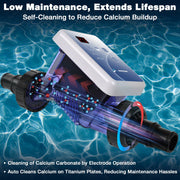 Rinoson Saltwater Chlorinator System for Above Ground Pools up to 9,000 Gallons, Titanium Cell, LED Control Panel