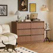 Upgo Wood Dresser, 6 Extra-Deep Drawers, Modern Mid-Century Walnut Finish, Waterproof Surface, Anti-Tip Design