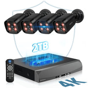 OHWOAI 4K PoE Security Camera System, 8.0MP, 4 Black Wired Outdoor Cameras, 130 Wide-Angle, Two-Way Audio, 8-Channel NVR with 2TB HDD OH-BLPOE0402