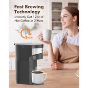 SiFENE Mini 2-in-1 Single Serve Coffee Maker, K-Cup and Ground Coffee Compatible, Descale Indicator, Black, SIF-KC211