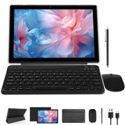 NOVOJOY 2 in 1 Tablet 10 Android OS Tablet w/Keyboard, Mouse, Case, Stylus, 32/4GB Memory 6000mAh Battery, Black
