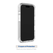 onn. WIBCLR100149706 Rugged Phone Case with Holster for iPhone 16 - Clear