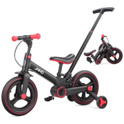 JMMD Toddler Bike, 6-in-1 Foldable Balance Bike with Push Handle, Training Wheels, Adjustable Seat and Handbrake, 12-Inch Wheels, Black, S900Black