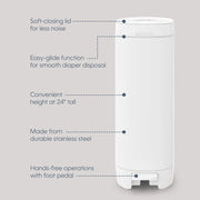 Diaper Genie I000757 Deluxe Infant Diaper Pail, Stainless Steel, White, Includes 9 Easy Roll Bags and Carbon Filter