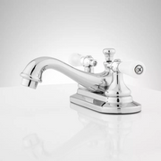 Signature Hardware SH449736CP Centerset Lavatory Faucet w Small Porcelain Lever Handles with Rod Type Overflow Drain, Chrome
