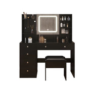 Ktaxon Color Lights Drawers Charging Station Vanity Desk Table Set, Black - Unique Design