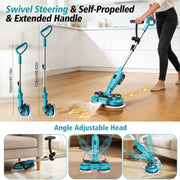 Amiluo Cordless Electric Spin Mop, Dual-Motor 800 RPM, 6,000 mAh Battery, Water Spray, LED Headlights, Smart Display, Self-Propelled, Multi-Surface Cleaning, Blue, M2