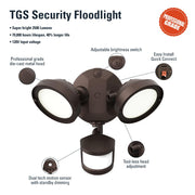 Cooper Lighting Solutions HALO TGS Twin Round Bronze Motion Sensor LED Floodlight, Lumen Selectable 1500-2500 Lumens, 4000K Cool White, Wall Mount TGS2S402MRRB