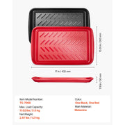 KFFKFF Set of 2 Melamine Serving Trays with Handles, Non-Slip Striped Surface, Black and Red, 17 x 10.35 in, TS-7068
