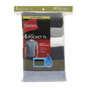 Hanes Men's Cotton Pocket T-Shirt, Moisture-Wicking with Odor Control, Assorted Solids, 6-Pack, Crew Neck, Short Sleeve, 217PD6