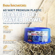 Farm Innovators Heated Pet Water Bowl, 60 Watt, Advanced Thermostatic Control, Blue, 1.5 Gallon Capacity, Large Dogs and Cats, P-60B