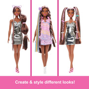 Mattel Barbie Fun & Fancy Fashion Doll, Brunette with 8.5-Inch Extra-Long Hair, 2 Outfits, 10 Styling Accessories