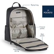 Itzy Ritzy Belong Utility Backpack Diaper Bag, 17 Multi-Functional Pockets, Insulated Bottle Holders, Laptop Compartment, Trolley Sleeve, Stroller Straps, Machine Washable Changing Pad, Black