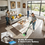 Cocbny Cordless Stick Vacuum Cleaner, 58KPa Suction, 55-Minute Runtime, Self-Standing with LED Display, Anti-Tangle Brush, Wall Mount Charging, Army Green