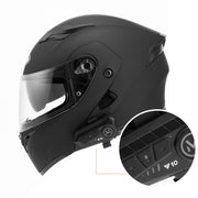 Oumurs Motorcycle Bluetooth Modular Full Face Dual Visor Flip-Up Helmet, Matte Black, Adjustable XL, DOT Certified