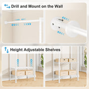 Ulifhome Ulif M2 Wall Mounted Clothes Rack with 4 Expandable Hanger Rods, 5 Metal Shelves, Adjustable Storage Organizer, White