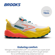 Brooks Caldera 8 Women's Ultra Trail Running Shoes, Nitrogen-Infused DNA LOFT v3 Cushioning, Bit of Blue/Quince/Flame, Size 9 Medium, 120429-142