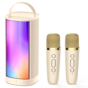 JAUYXIAN Bluetooth Speaker D31-T, Portable Party Speaker with RGB Lights, Two Wireless Microphones, 12-Hour Playtime, Beige